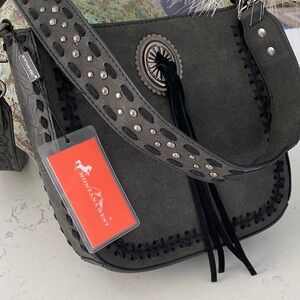 Montana West Washed Black and Silver Embellished Shoulder Bag